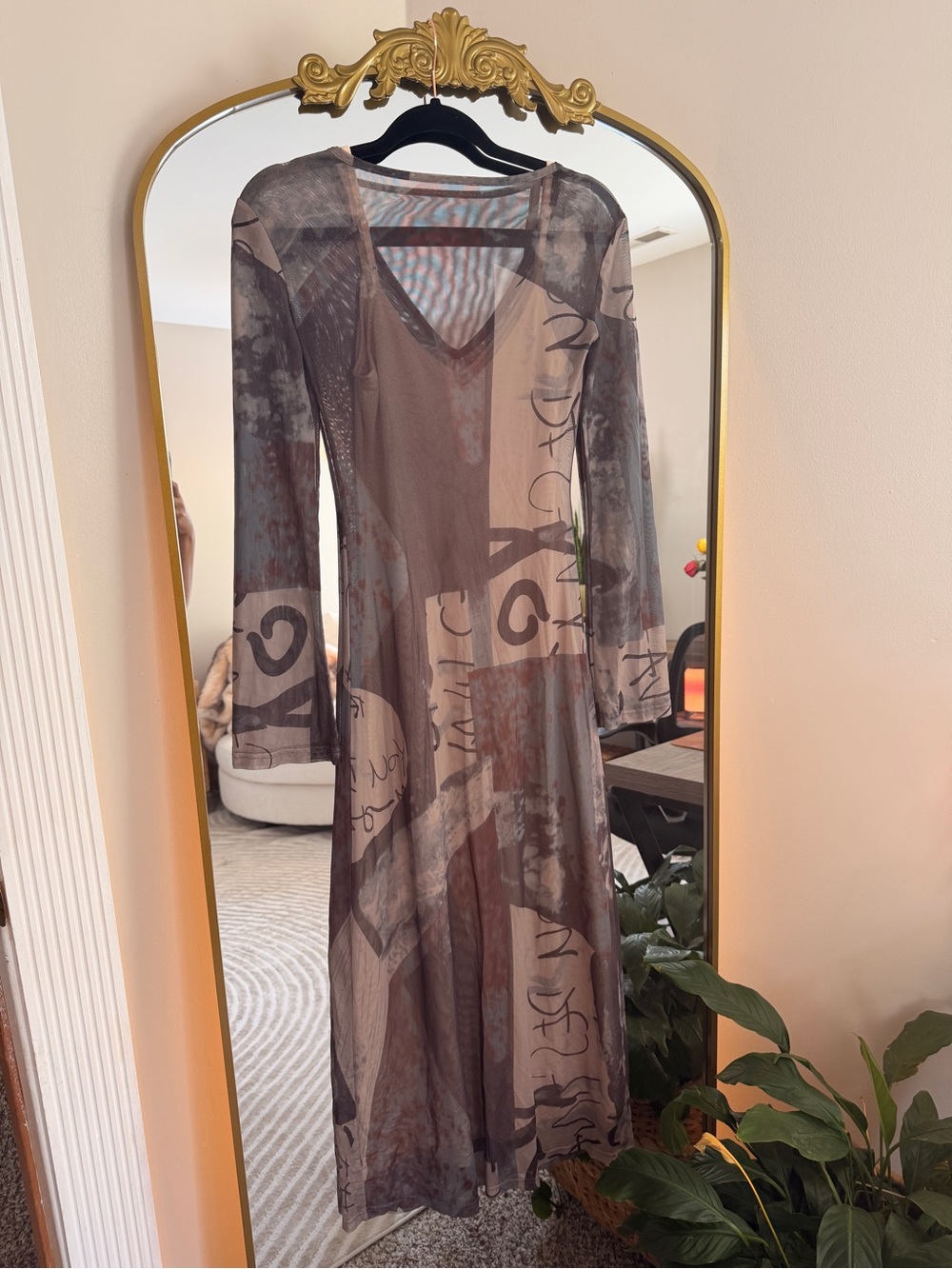 12th Tribe Sheer Abstract Dress with Slip